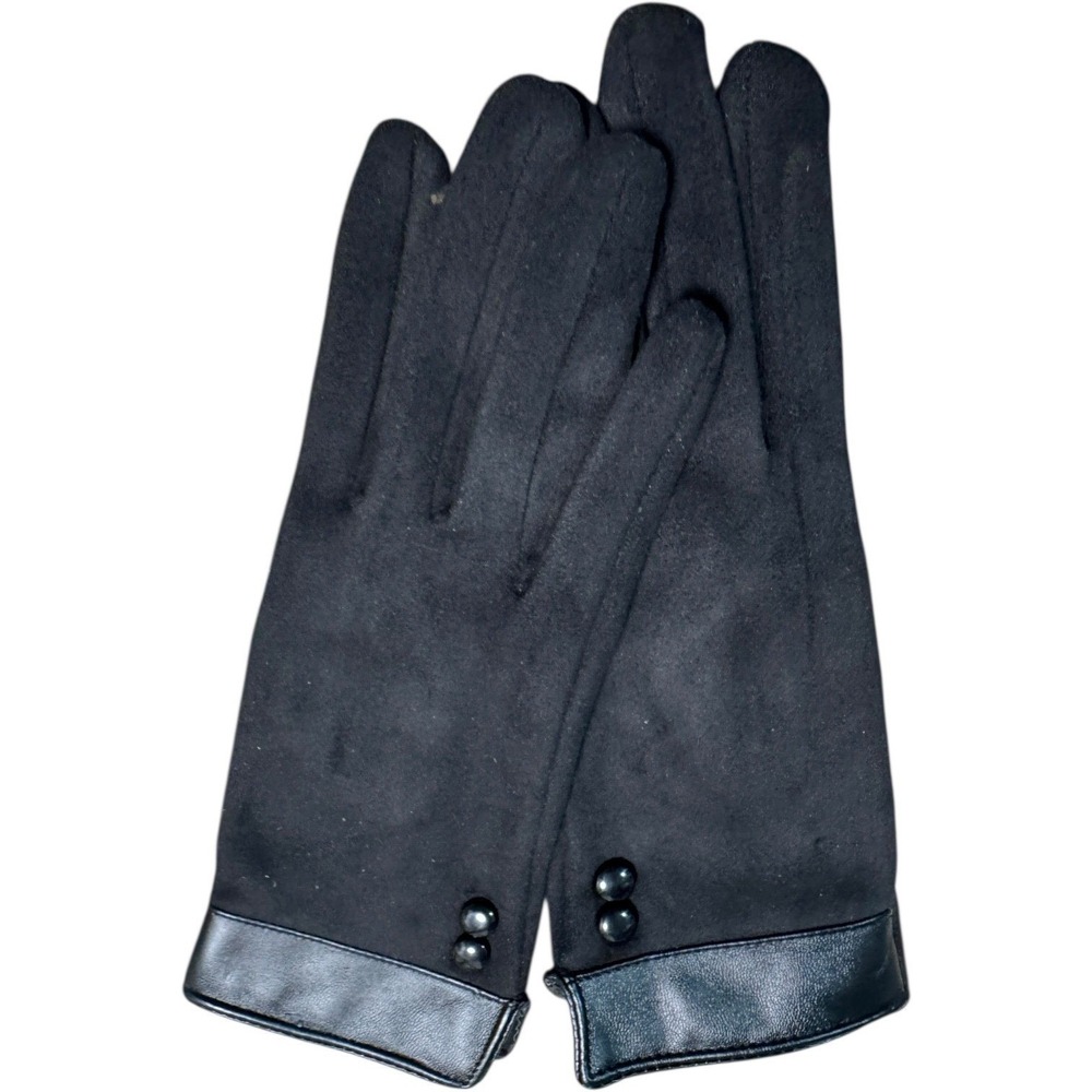 Black Faux Leather‎ Trim Gloves Fleece Lined Womens Size Medium Touchscreen